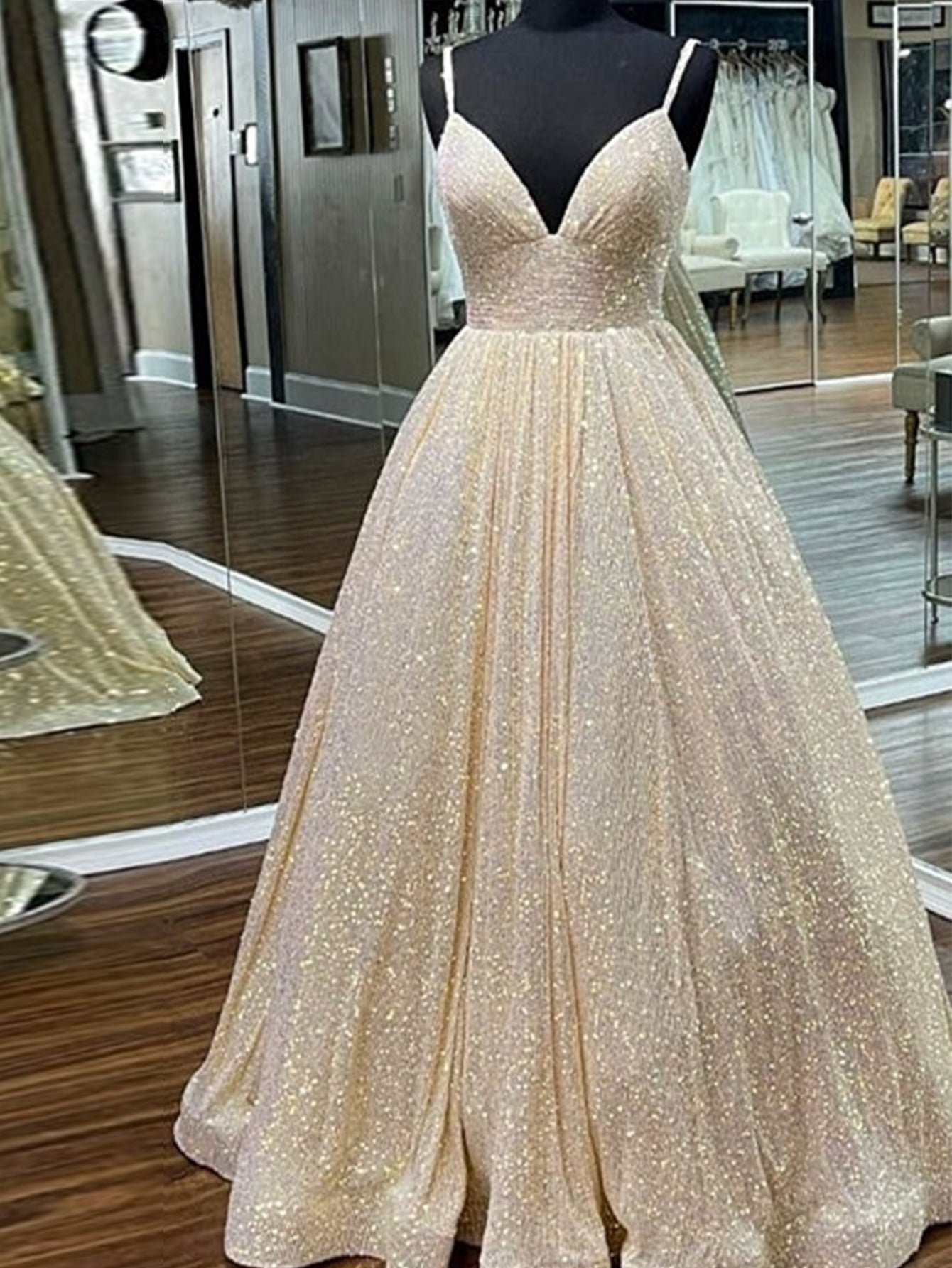 Roycebridal Hayden |A-line V Neck Sequins Long Prom Dress