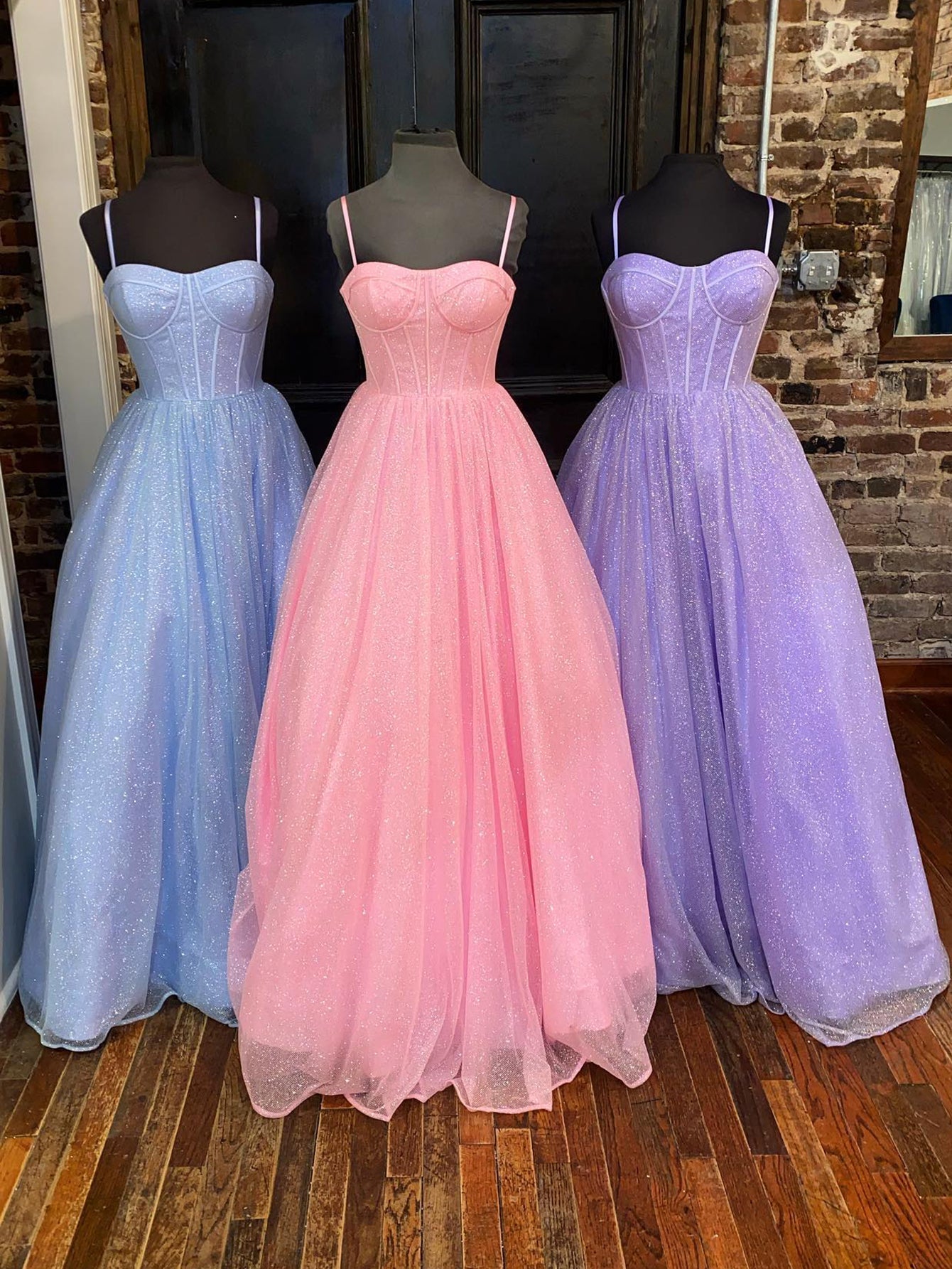 Roycebridal Julissa |A Line Glitter Tulle Prom Dress with Pockets