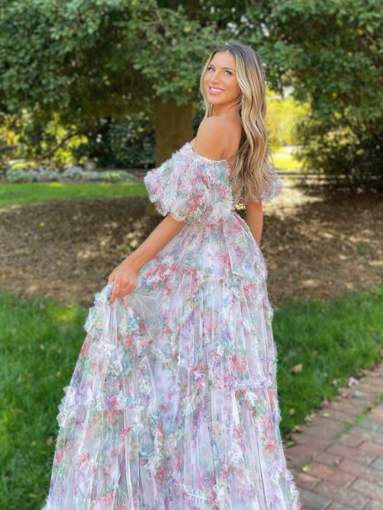 Roycebridal Sydney | Langes Ballkleid aus bedrucktem Tüll in A-Linie mit Herzausschnitt