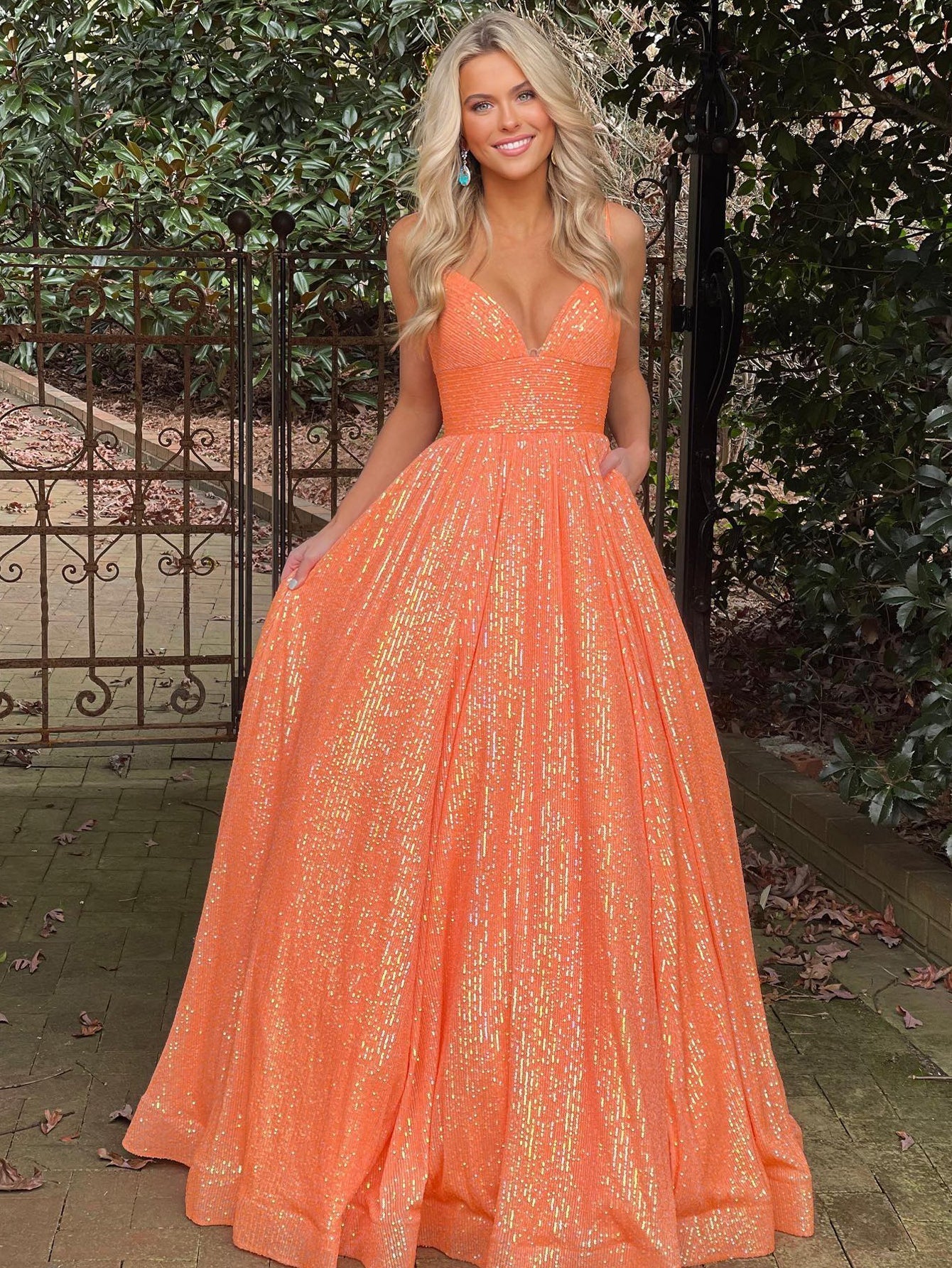 Roycebridal Hayden |A-line V Neck Sequins Long Prom Dress