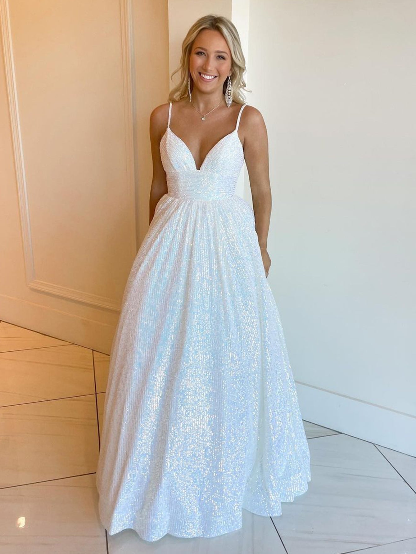 Roycebridal Hayden |A-line V Neck Sequins Long Prom Dress