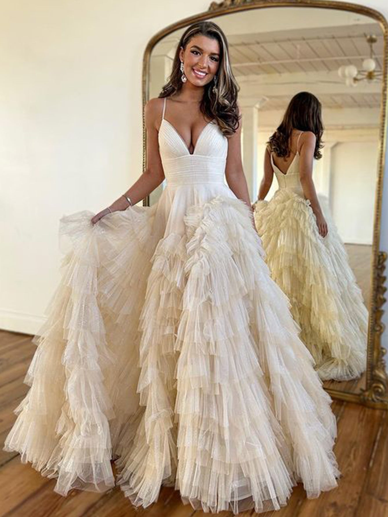 Roycebridal Alianna | A-Linien-Ballkleid aus Tüll mit Spaghettiträgern und Stufen