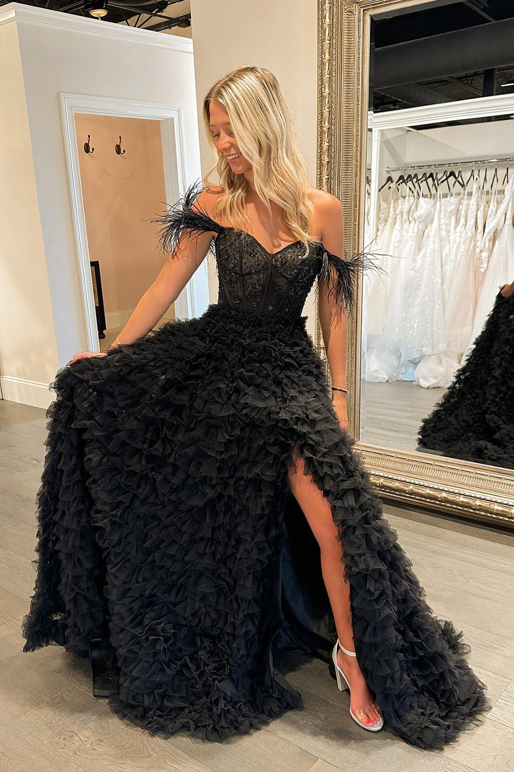 Roycebridal Ingrid | Langes Ballkleid aus Tüll in A-Linie mit Herzausschnitt und Schlitz