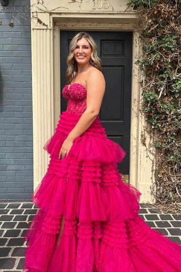 Robe de bal longue en tulle à volants et décolleté en cœur de Roycebridal Adelyn