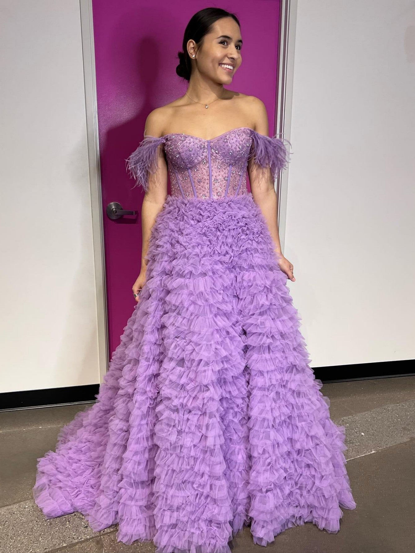 Roycebridal Ingrid | Langes Ballkleid aus Tüll in A-Linie mit Herzausschnitt und Schlitz