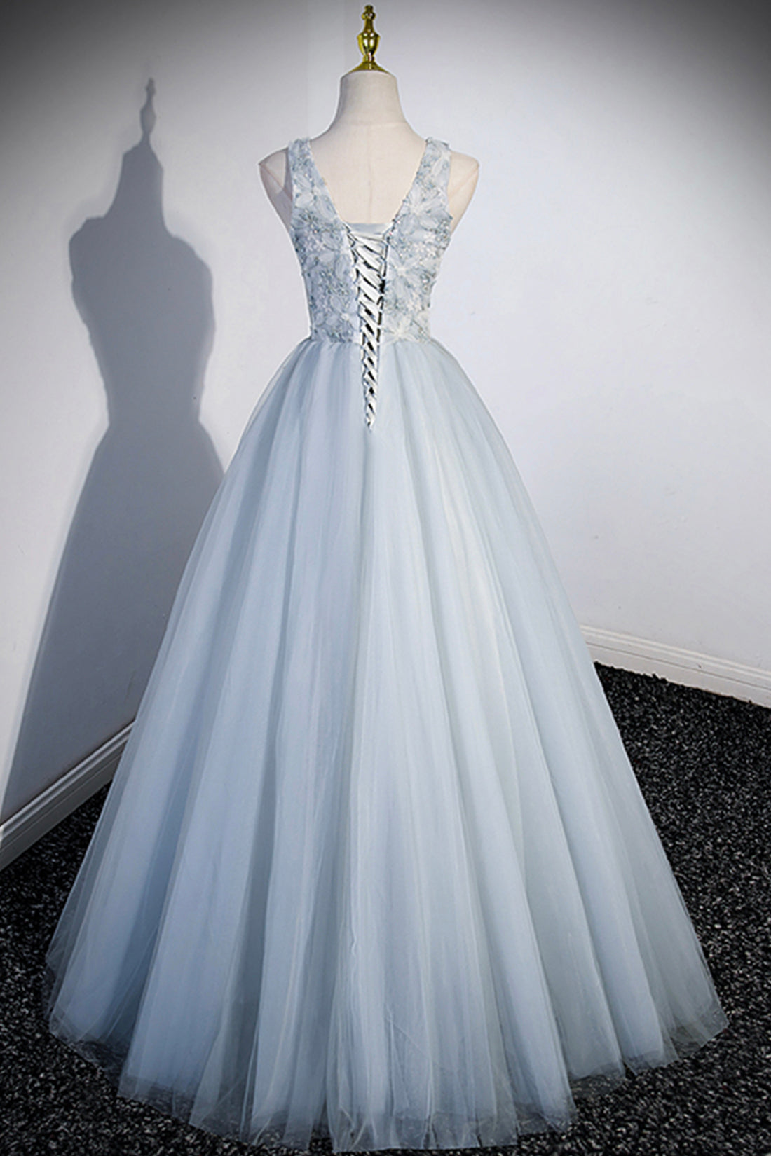 Roycebridal Angelica | Jolie robe de bal longue en tulle à col en V, robe de soirée grise