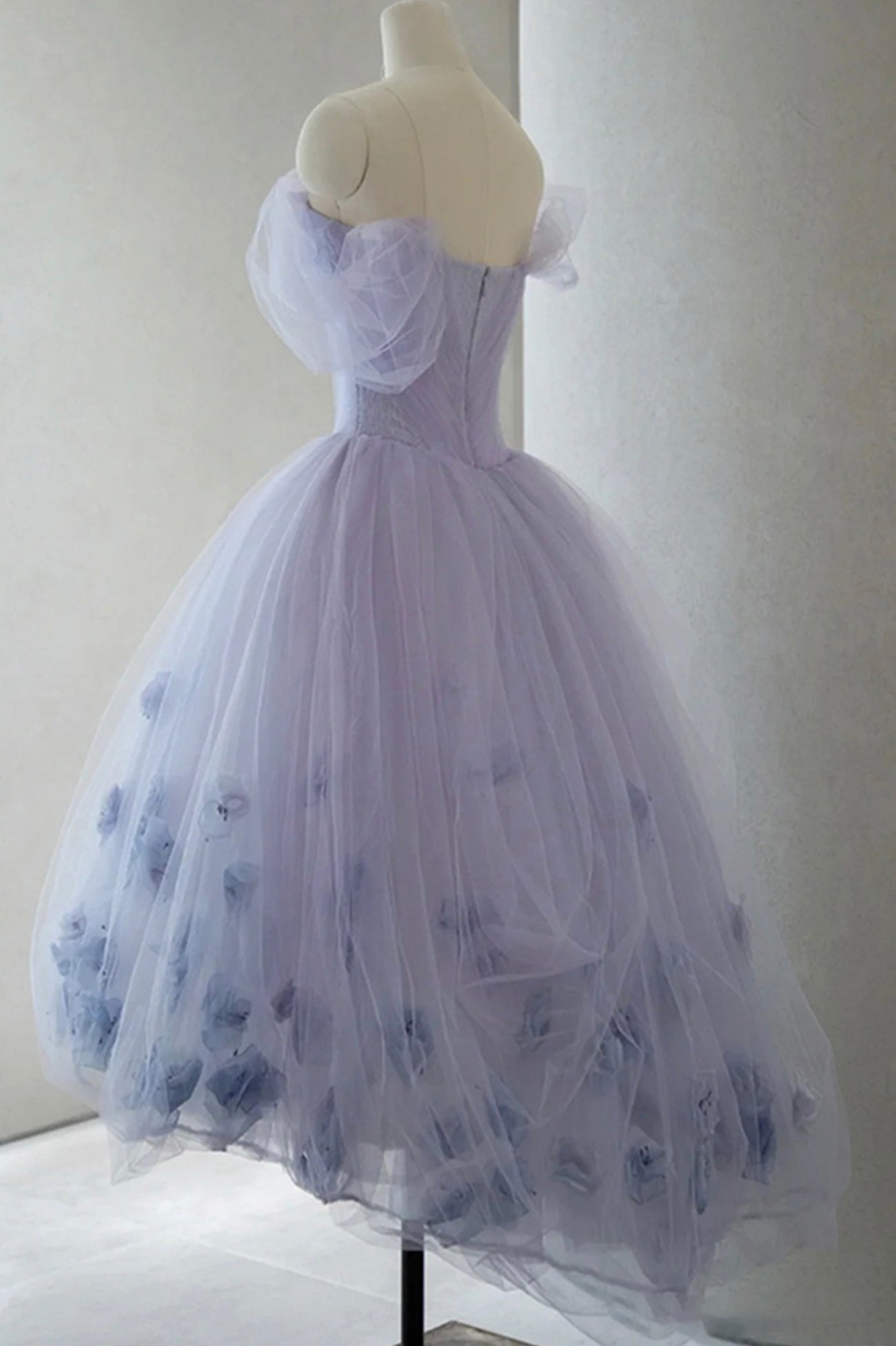 Roycebridal Kenna | Robe de bal courte trapèze en tulle violet, jolie robe de soirée à épaules dénudées