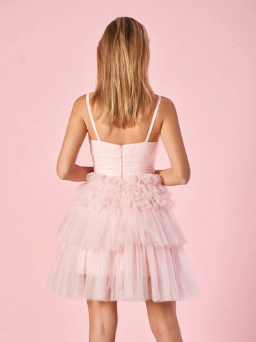 Layla | Robe de soirée courte trapèze à col en V profond et volants