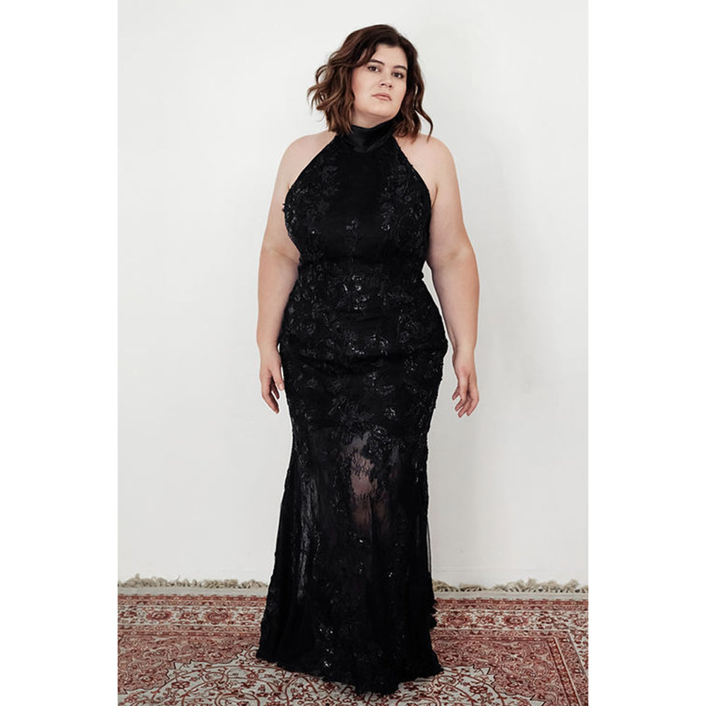 Sexy Halter Neck Sleeveless Open Back Full Lace Mermaid Gothic Black Wedding Dress