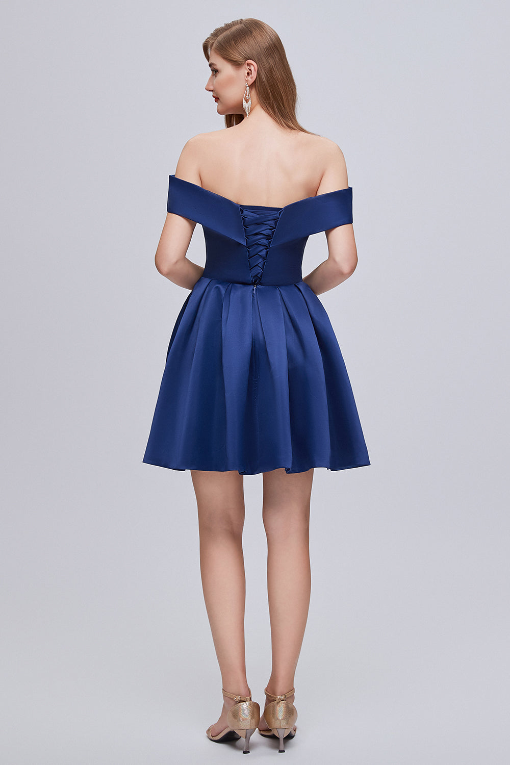 Cute Off The Shoulder Lace Up Satin Homecoming Dresses