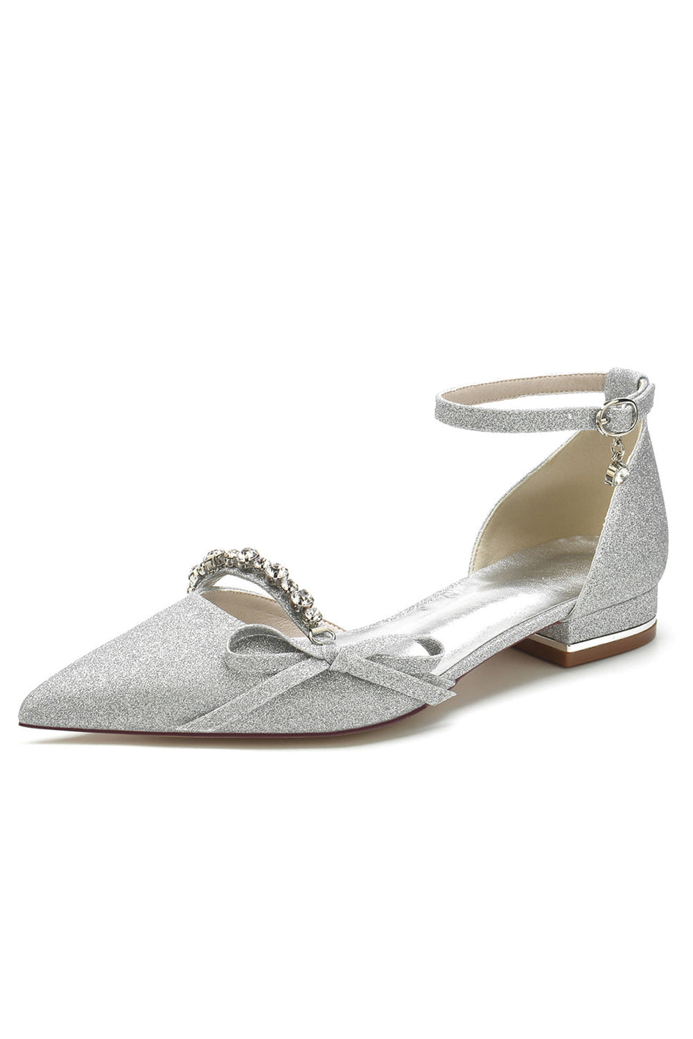 Escarpins à talons bas avec nœud papillon et bride en cristal