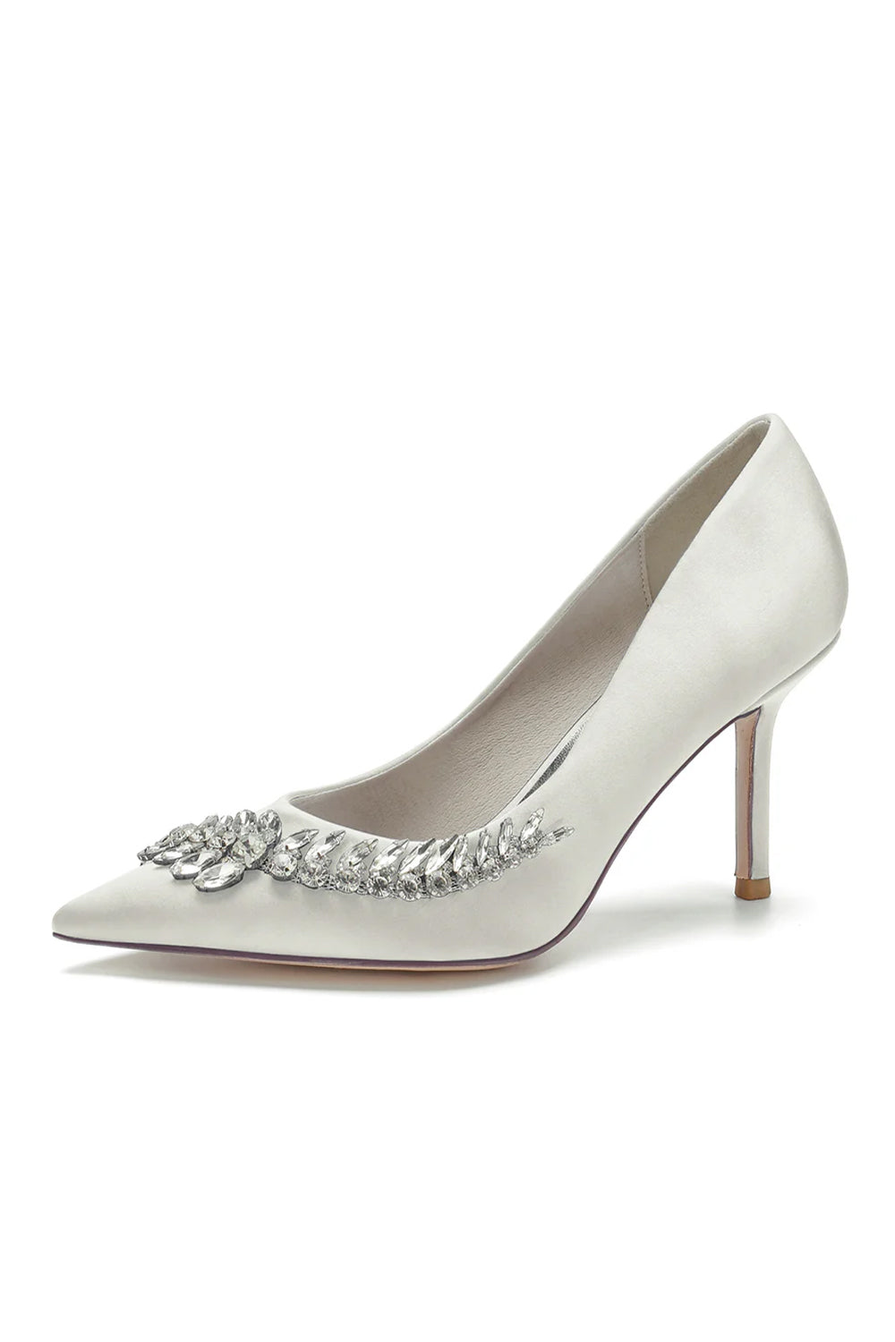 Satin-Pumps mit spitzer Zehenpartie und Kristallen an der Seite
