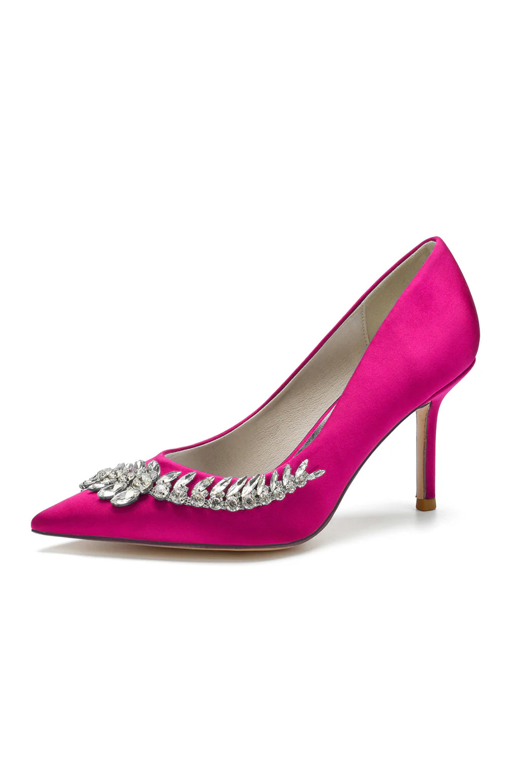 Satin-Pumps mit spitzer Zehenpartie und Kristallen an der Seite