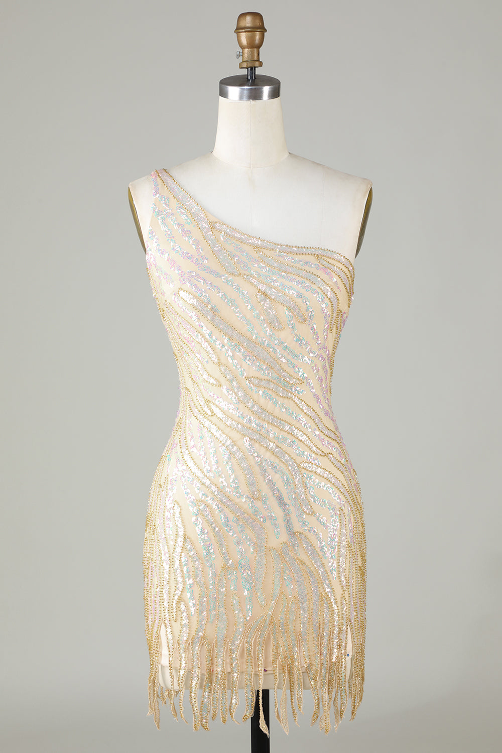 Etuikleid mit One-Shoulder-Träger, blauen Pailletten, kurzes Homecoming-Kleid mit Quaste
