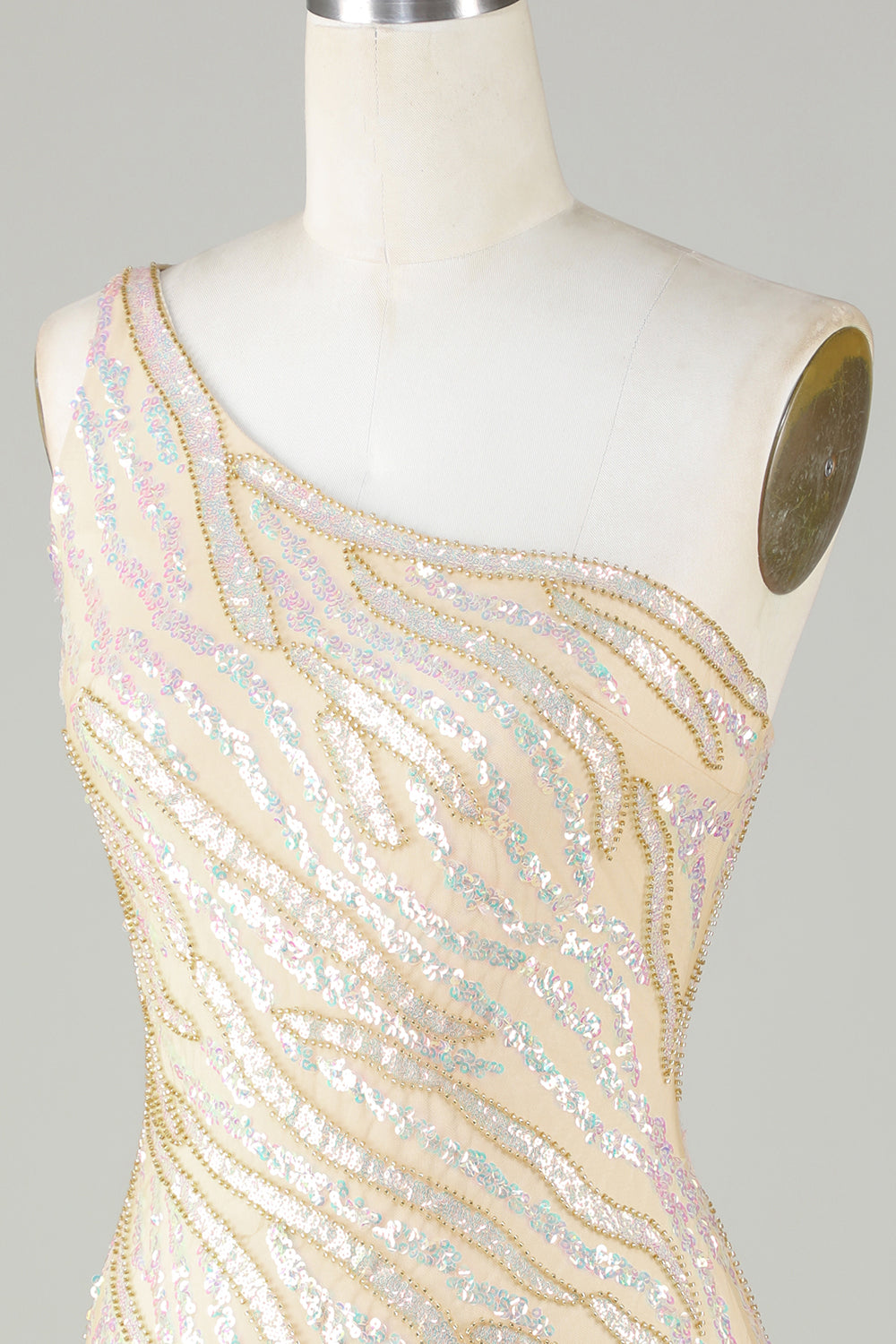 Etuikleid mit One-Shoulder-Träger, blauen Pailletten, kurzes Homecoming-Kleid mit Quaste