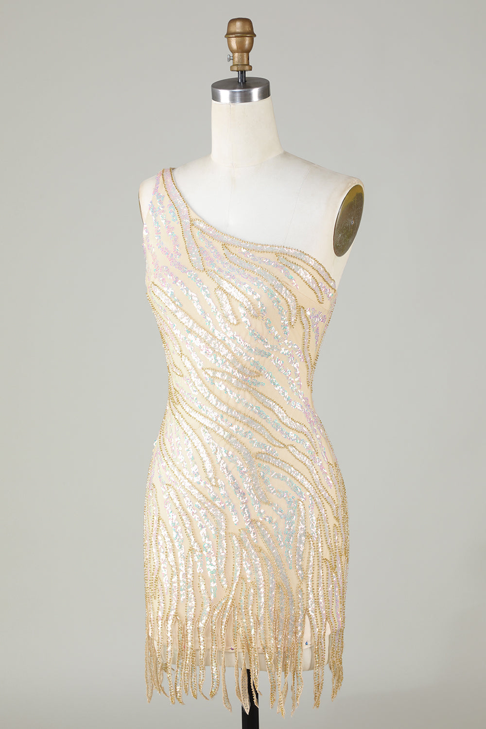 Etuikleid mit One-Shoulder-Träger, blauen Pailletten, kurzes Homecoming-Kleid mit Quaste