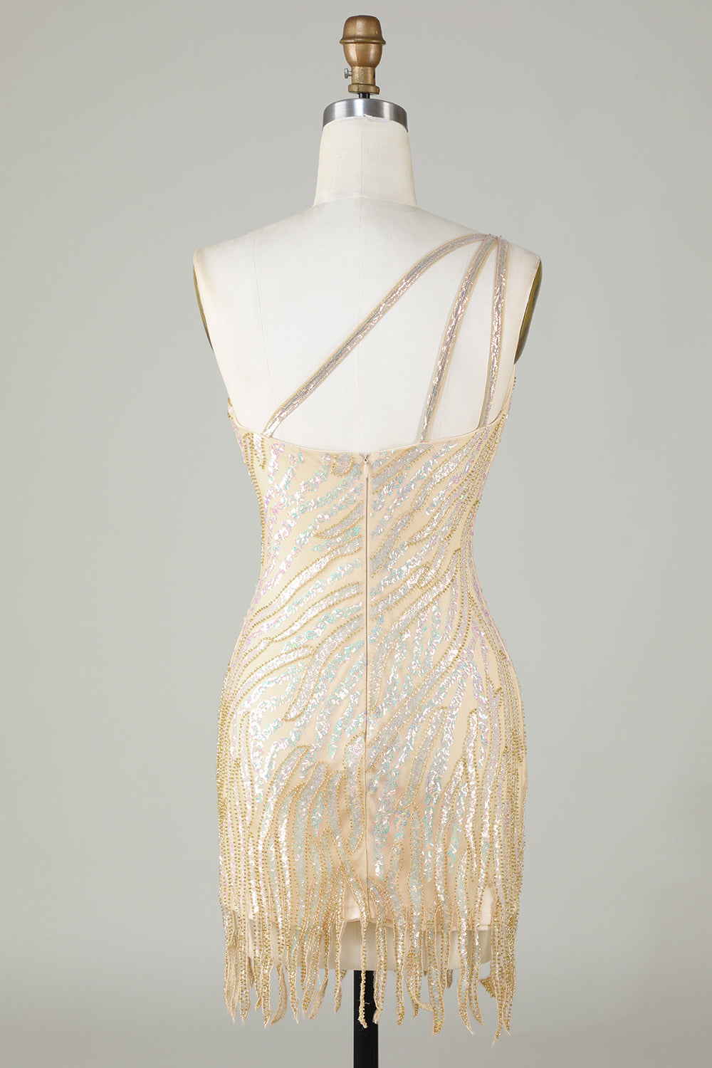 Etuikleid mit One-Shoulder-Träger, blauen Pailletten, kurzes Homecoming-Kleid mit Quaste