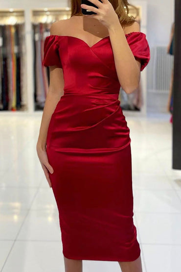 Sexy schulterfreies, teelanges Satin-Heimkehrkleid