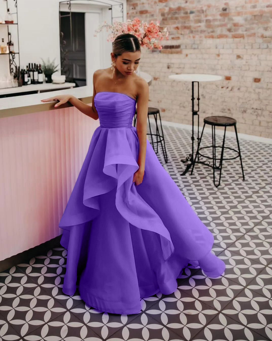 Roycebridal Elisa | Hellrosa trägerloses A-Linien-Ballkleid aus Organza