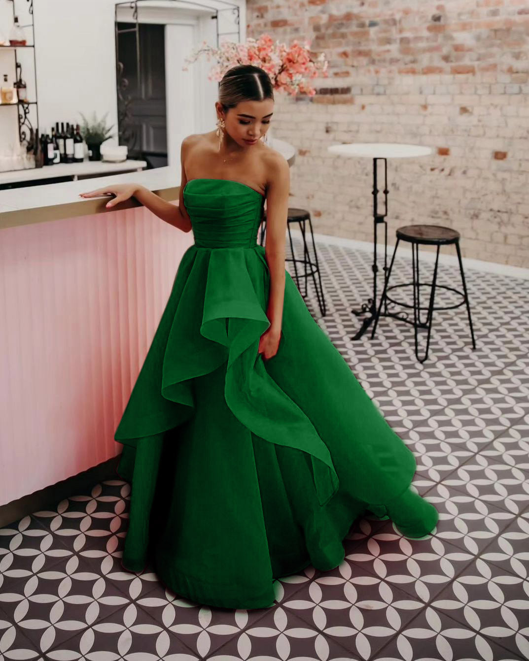 Roycebridal Elisa | Hellrosa trägerloses A-Linien-Ballkleid aus Organza