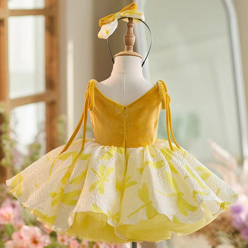 Roycebridal Elegant Dubai Yellow Girl Dress Short Gown for Kid Wedding Birthday Communion Party Pageant 2025 J006