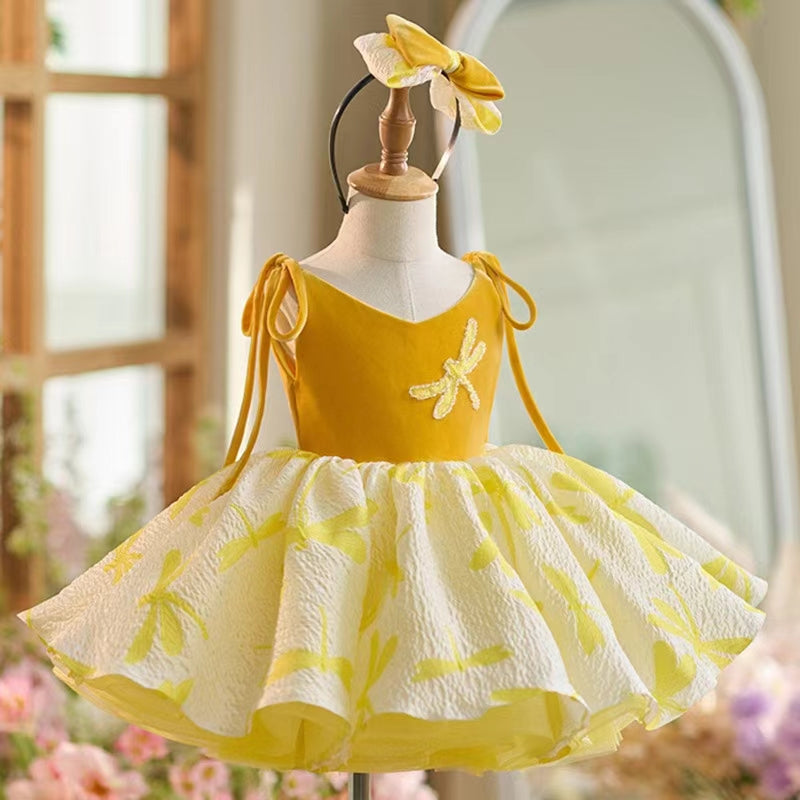Roycebridal Elegant Dubai Yellow Girl Dress Short Gown for Kid Wedding Birthday Communion Party Pageant 2025 J006