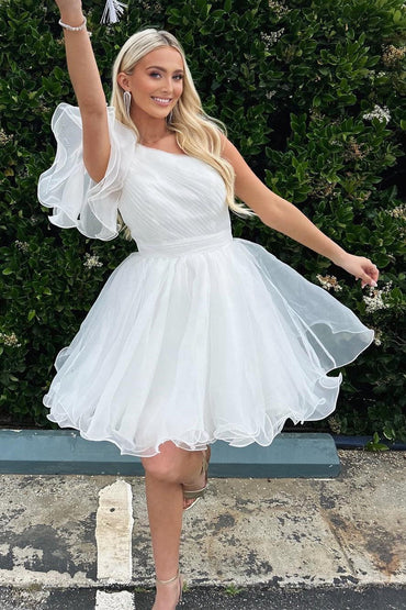 Rose | Robe de soirée trapèze en organza à une épaule