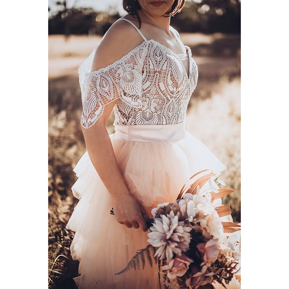 Sexy V Neck Spaghetti Straps Off the Shoulder Lace A Line Gothic Black Wedding Dress