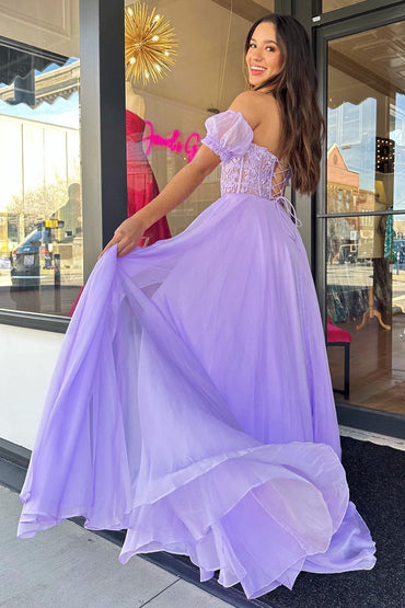 Robe de bal Rachel de Roycebridal | Robe trapèze en mousseline à manches bouffantes et décolleté en cœur