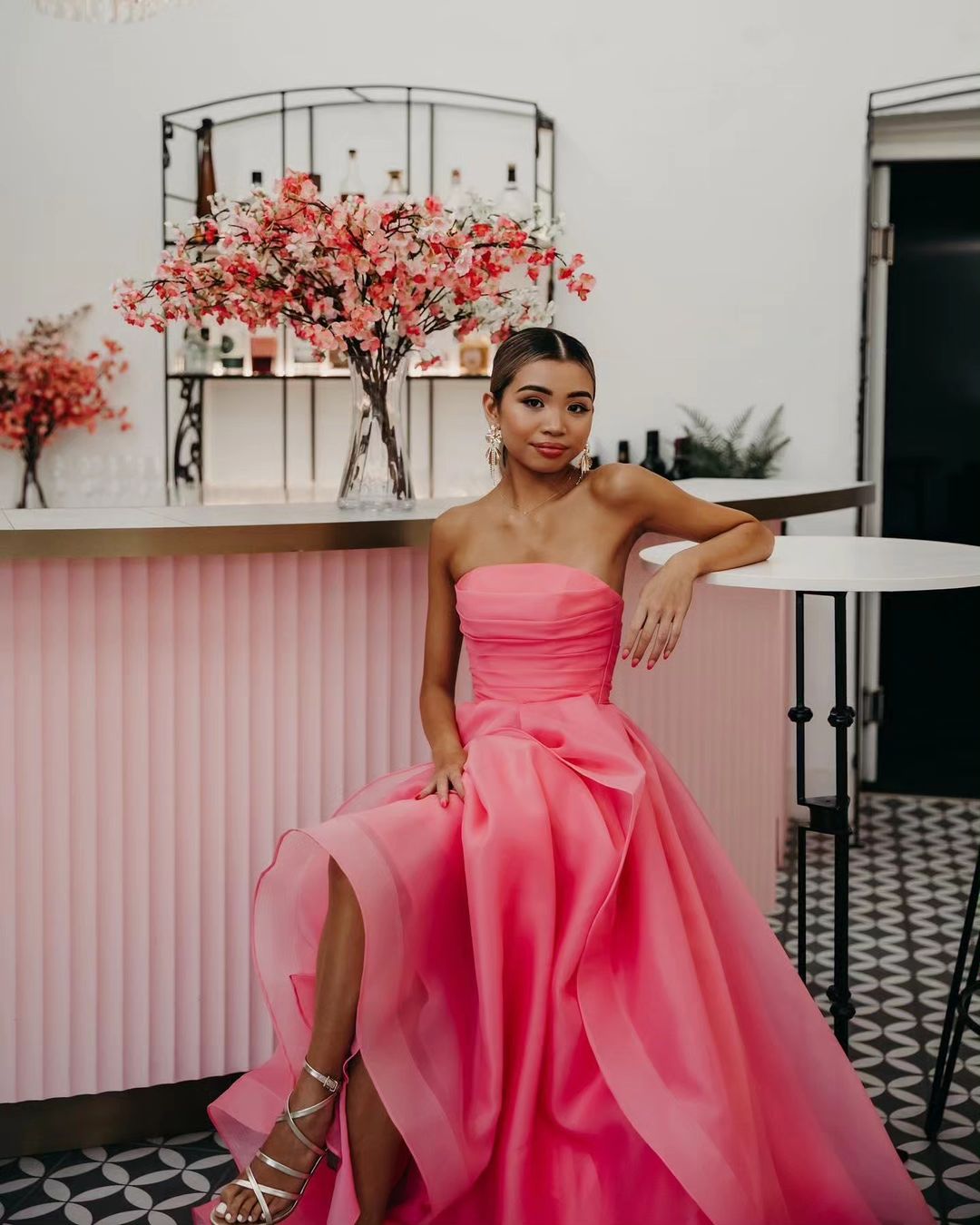 Roycebridal Elisa | Hellrosa trägerloses A-Linien-Ballkleid aus Organza