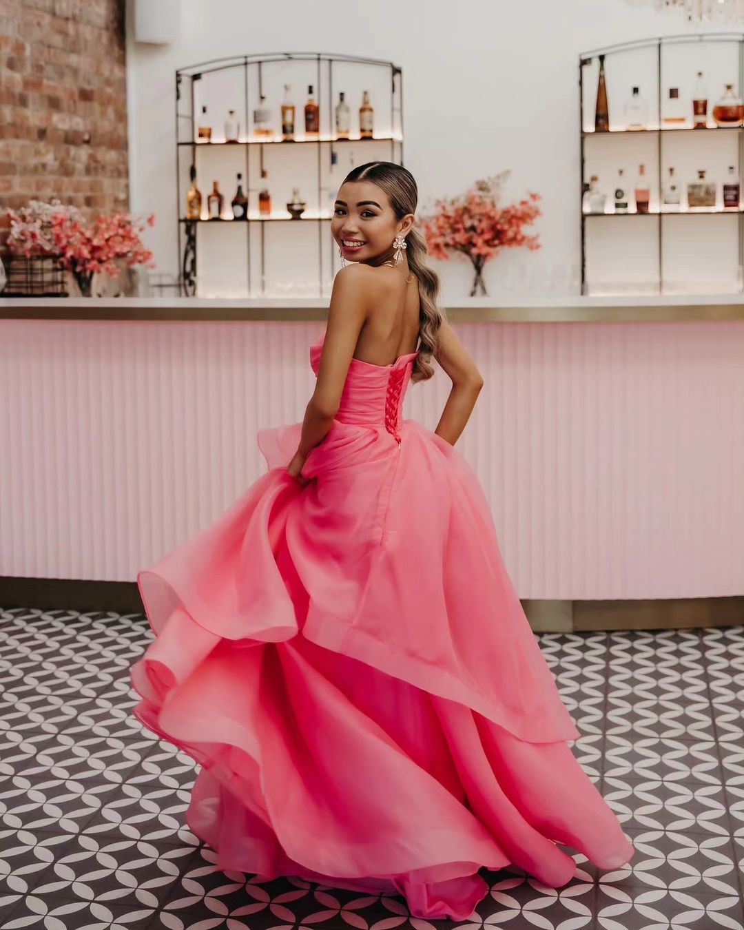 Roycebridal Elisa | Hellrosa trägerloses A-Linien-Ballkleid aus Organza