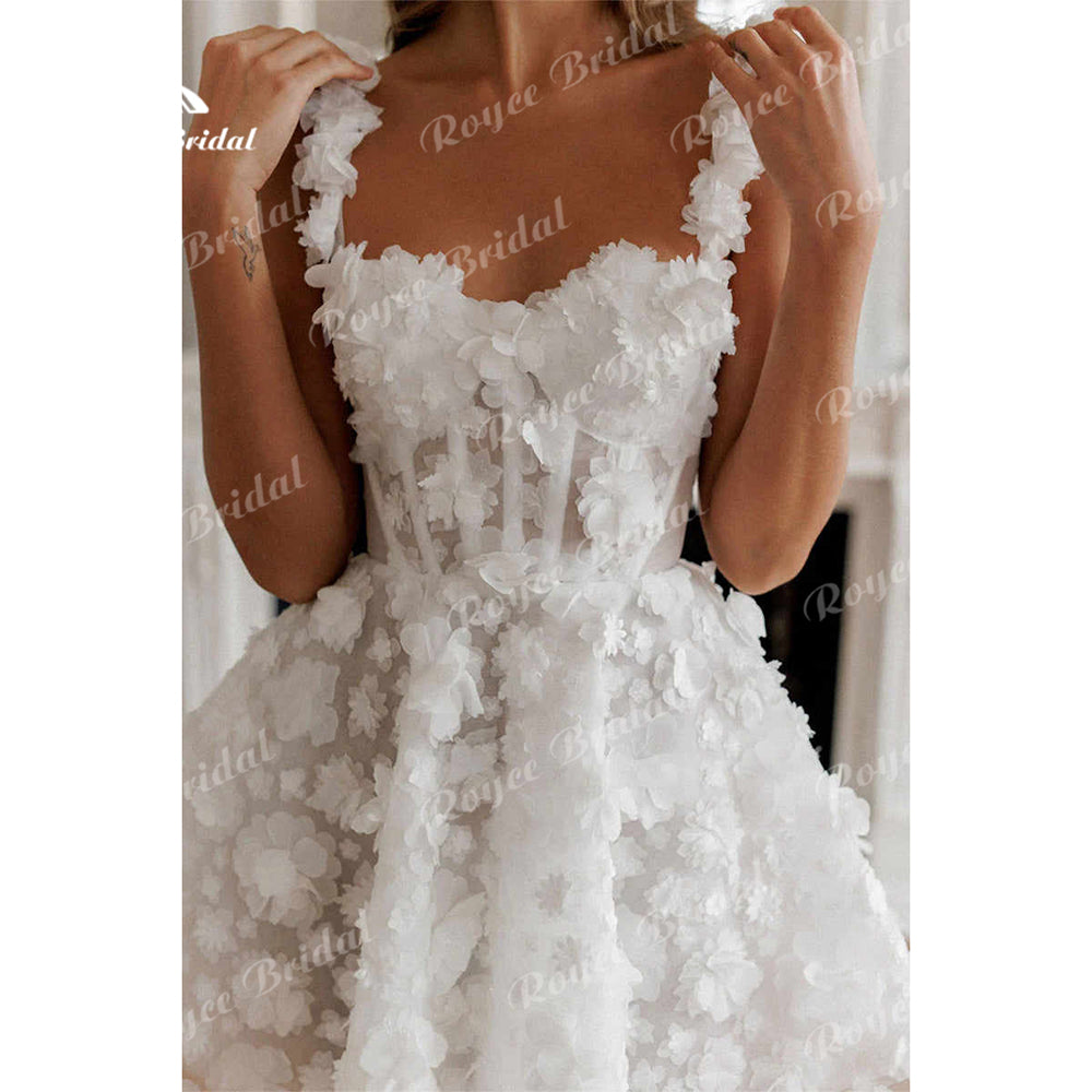 Robe de mariée courte sexy à bretelles spaghetti et col en cœur, en dentelle, style bohème, 2025