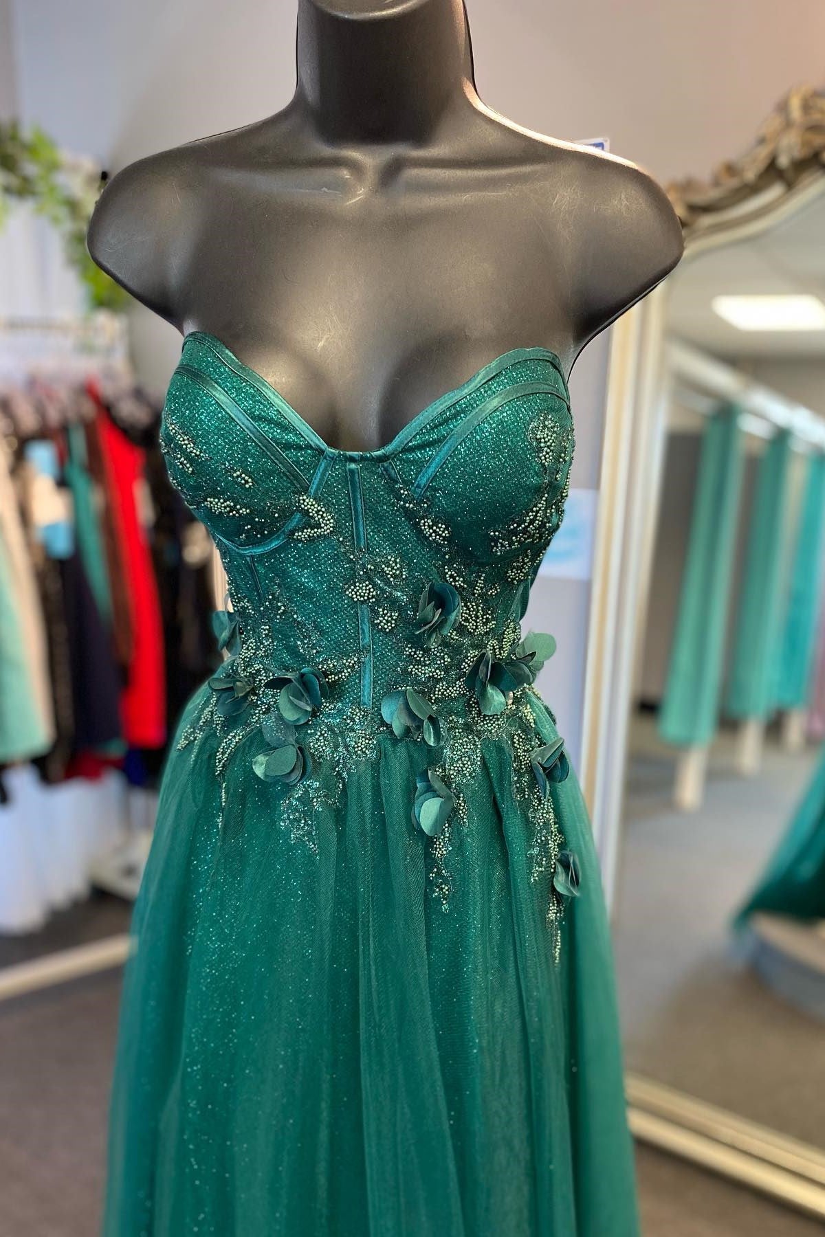 Roycebridal Tulle 3D Floral Lace Sweetheart A-Line Prom Dress with Slit