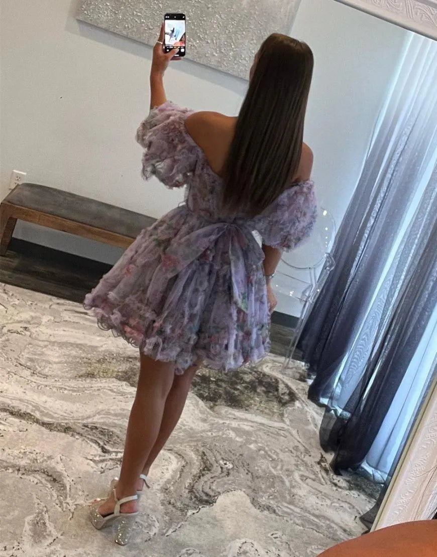 Ivana | A-Linie, schulterfrei, bedrucktes Homecoming-Kleid