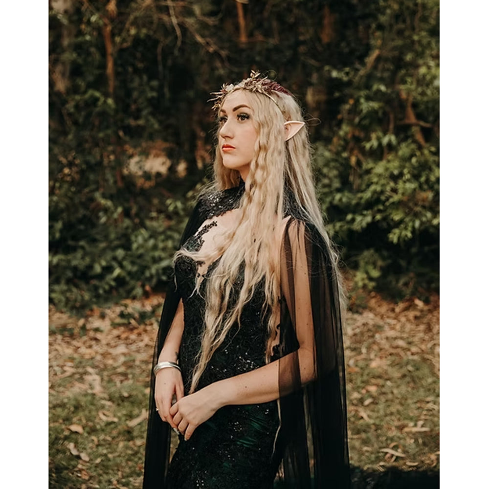 Sexy Deep V Neck Shawl Sleeveless See-through Open Back Lace Appliques Tulle Mermaid Gothic Black Wedding Dress