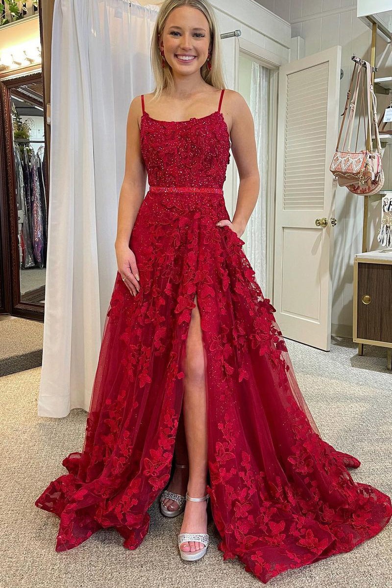 Roycebridal Shana | Süßes A-Linien-Ballkleid mit U-Ausschnitt und Perlenbesatz in Rot