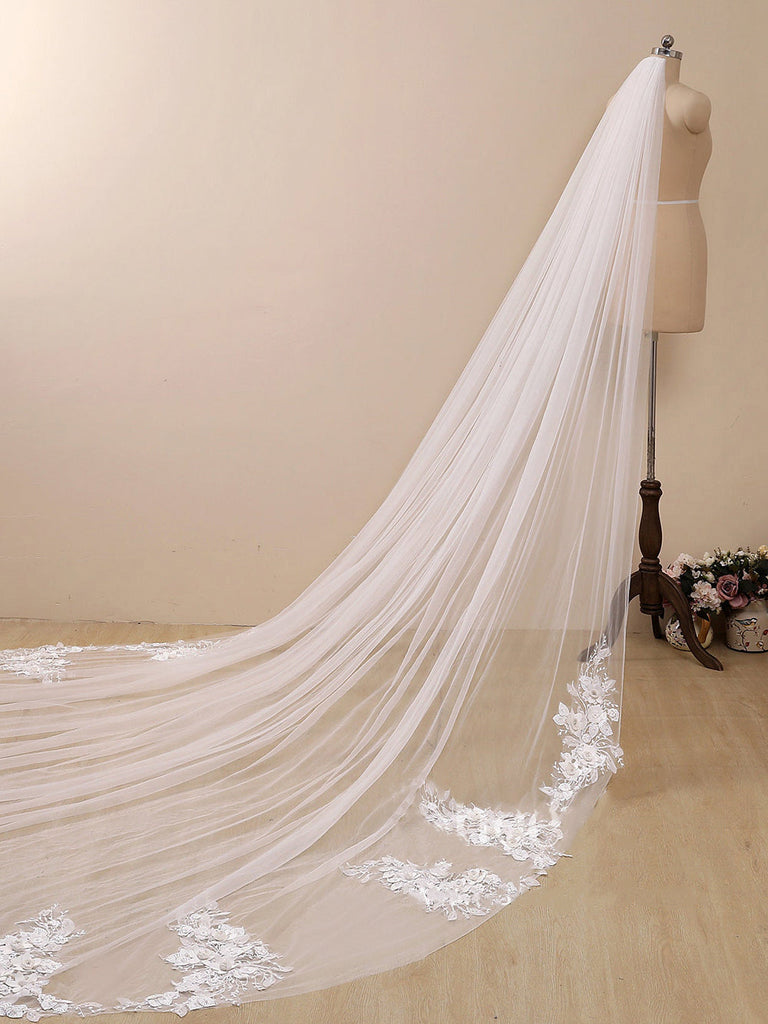 Roycebridal 3D Flower Lace with Rhinestones Cathedral Veil Bridal Veil Wedding Veil