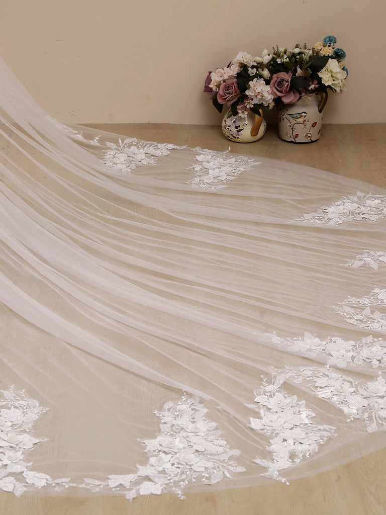 Roycebridal 3D Flower Lace with Rhinestones Cathedral Veil Bridal Veil Wedding Veil