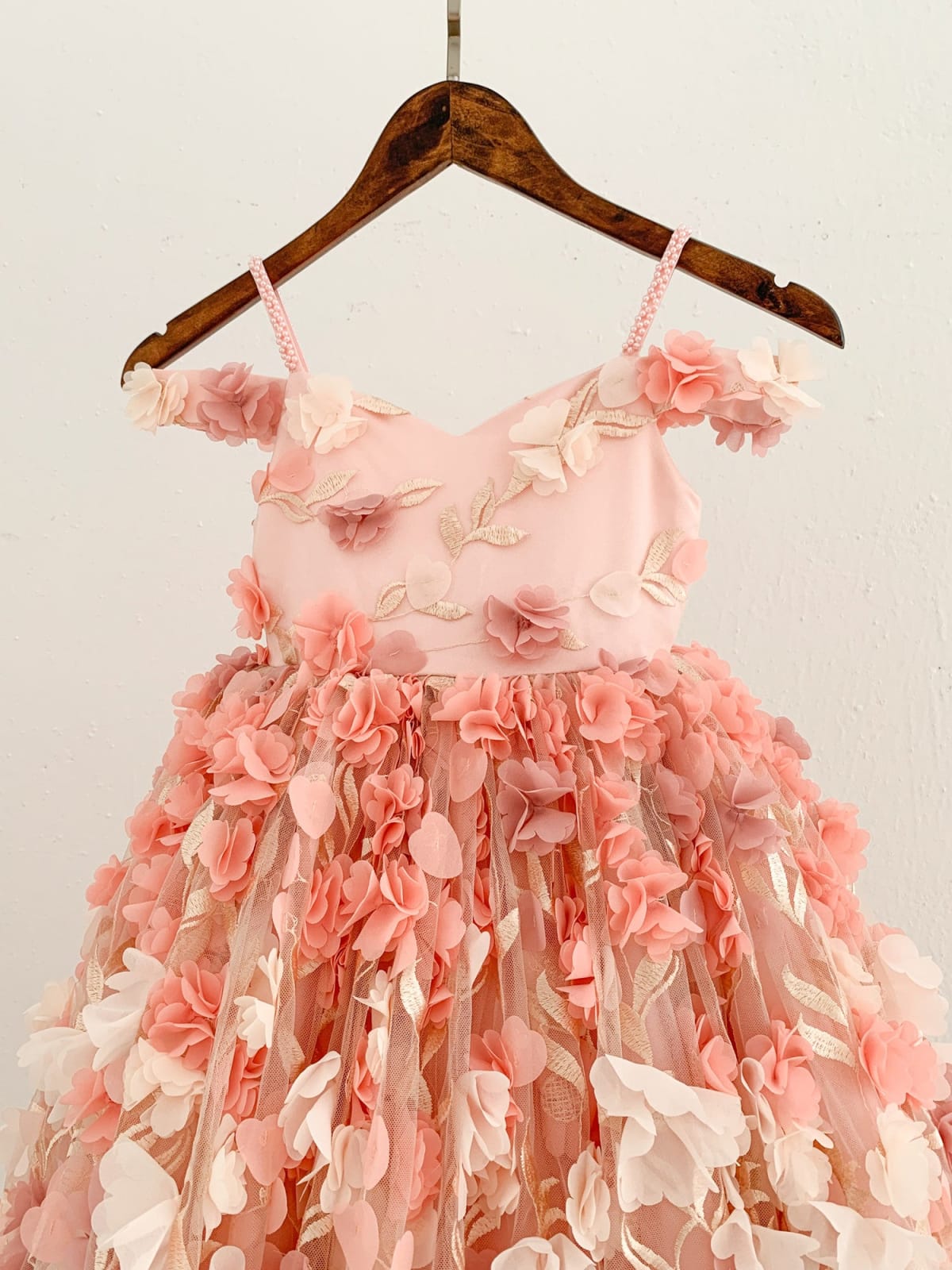 3D Lace Tulle Flower Off Shoulder Wedding Flower Girl Dress