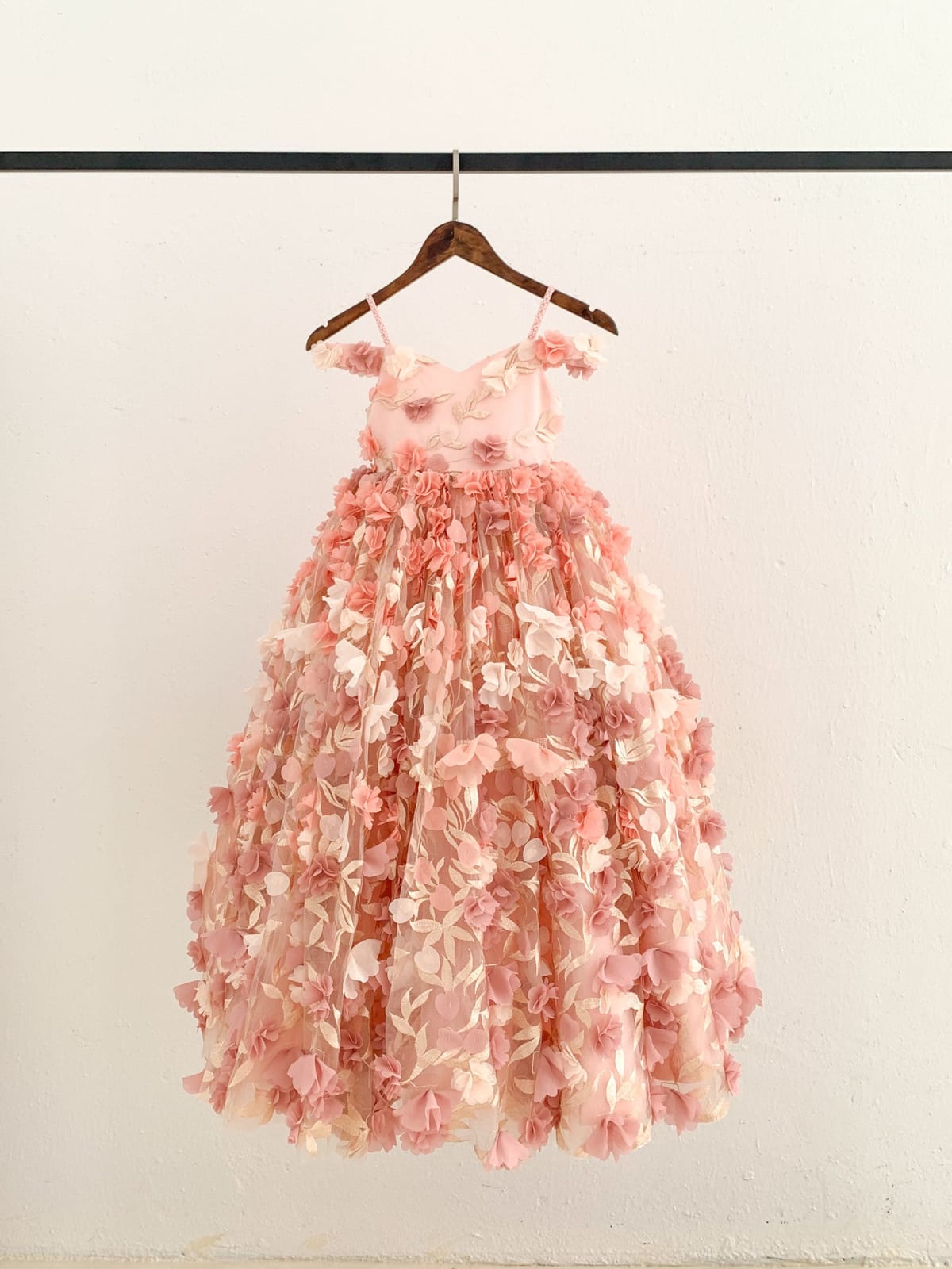 3D Lace Tulle Flower Off Shoulder Wedding Flower Girl Dress