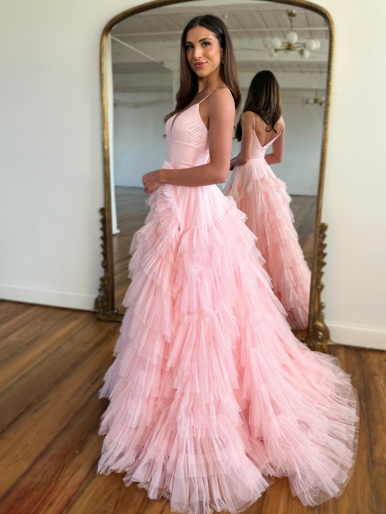 Roycebridal Alianna | A-Linien-Ballkleid aus Tüll mit Spaghettiträgern und Stufen