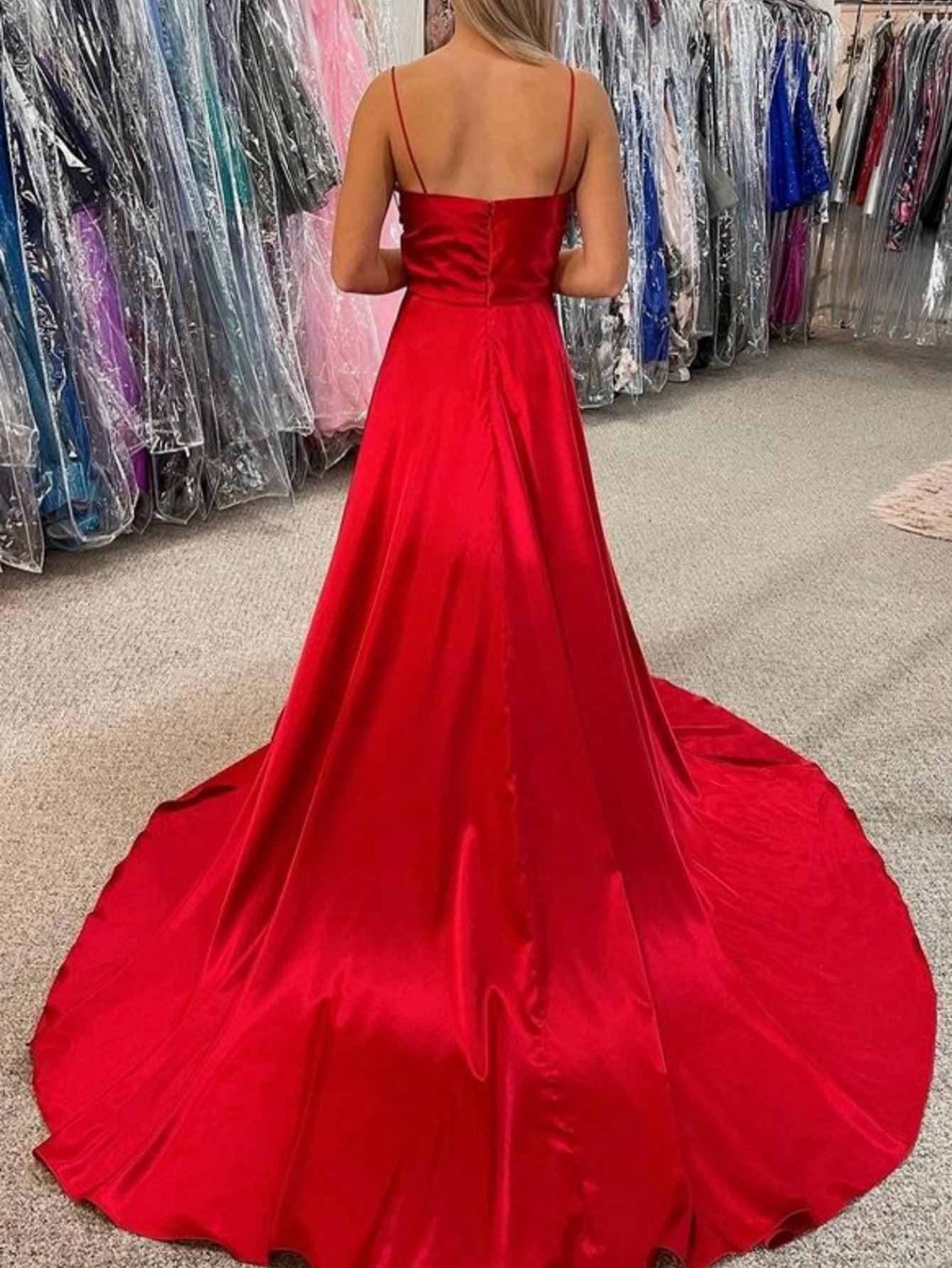 Roycebridal Araya |A Line Cowl Neck Satin Prom Dress With Slit