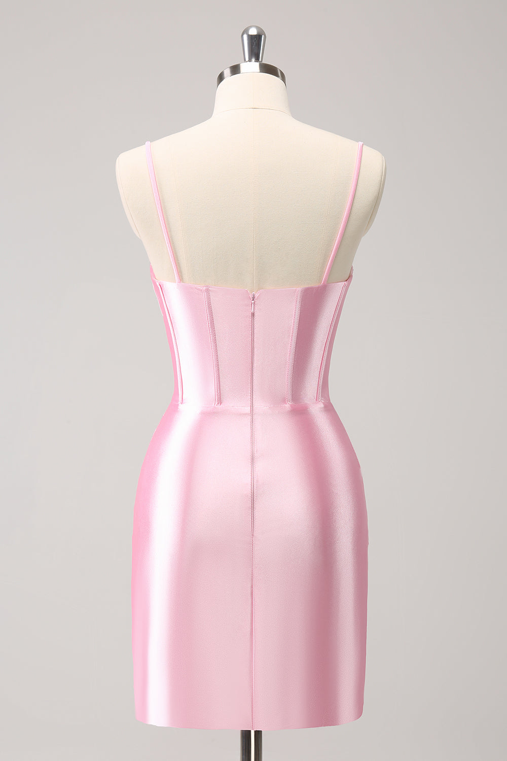 Glitzerndes rosa enges Spaghettiträger-Korsett mit Plissee, kurzes Homecoming-Kleid mit Perlen
