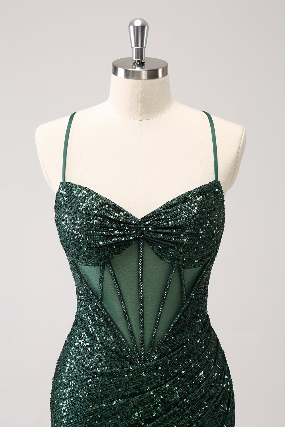 Sparkly Unique Dark Green Tight Sequin Corset Homecoming Dress with Lace Up Back
