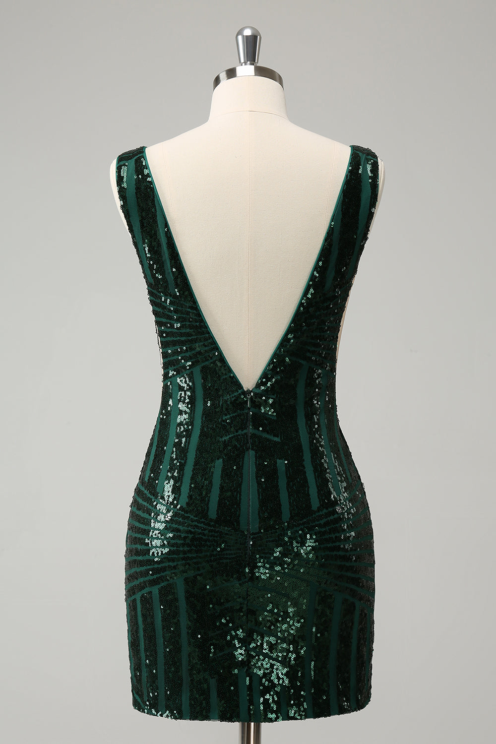 Stilvolles dunkelgrünes, figurbetontes, kurzes Homecoming-Kleid mit Pailletten und V-Ausschnitt und abnehmbarem Rock