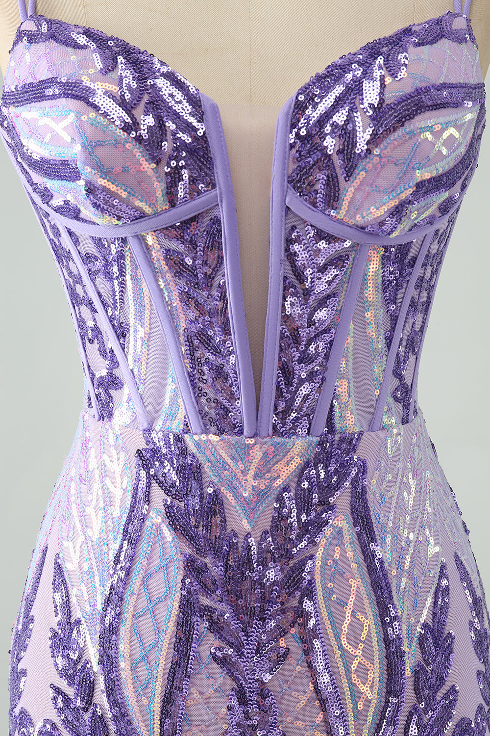 Wunderschönes blaues, figurbetontes Homecoming-Kleid mit Spaghettiträgern und Korsett und Pailletten