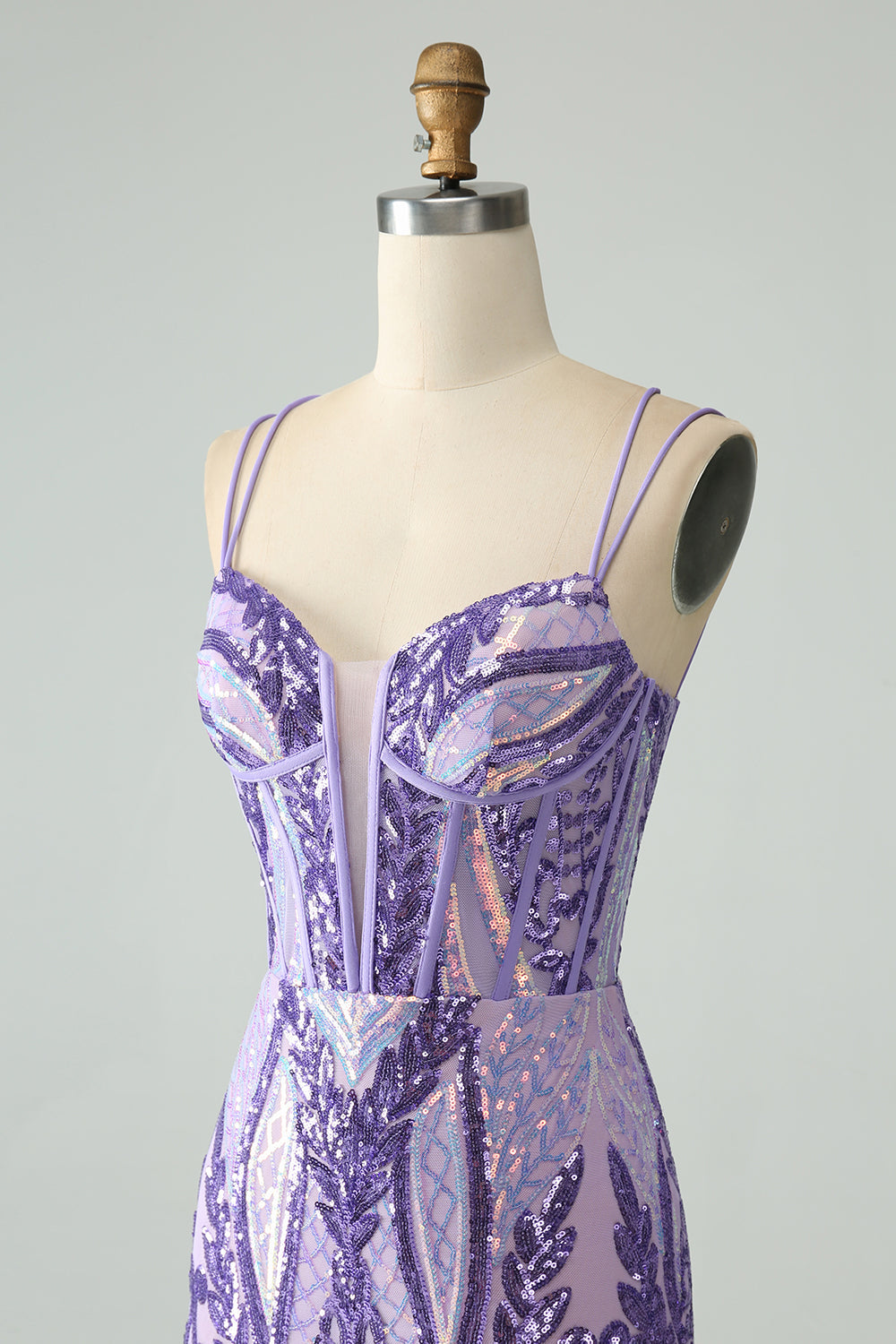 Wunderschönes blaues, figurbetontes Homecoming-Kleid mit Spaghettiträgern und Korsett und Pailletten