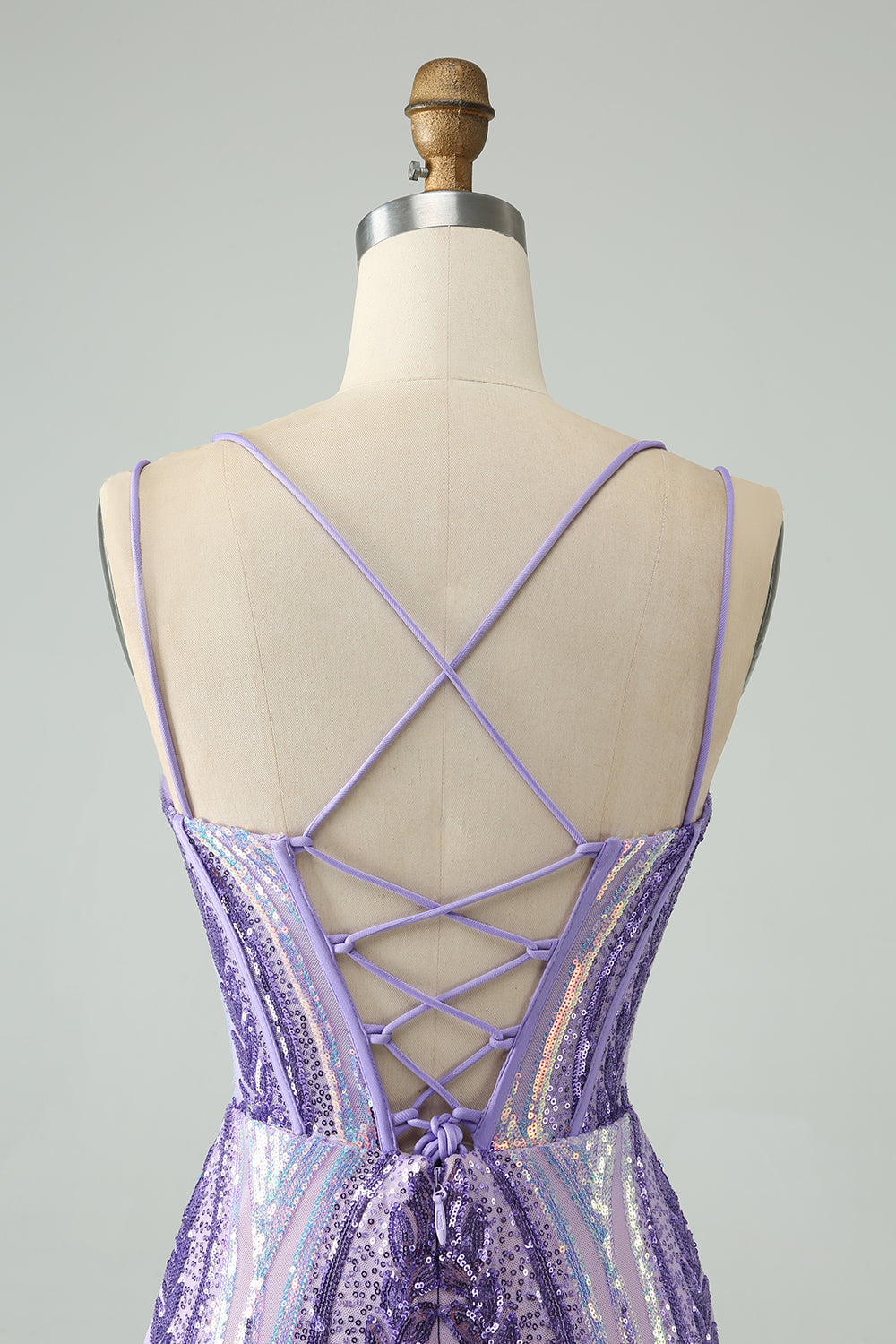 Wunderschönes blaues, figurbetontes Homecoming-Kleid mit Spaghettiträgern und Korsett und Pailletten