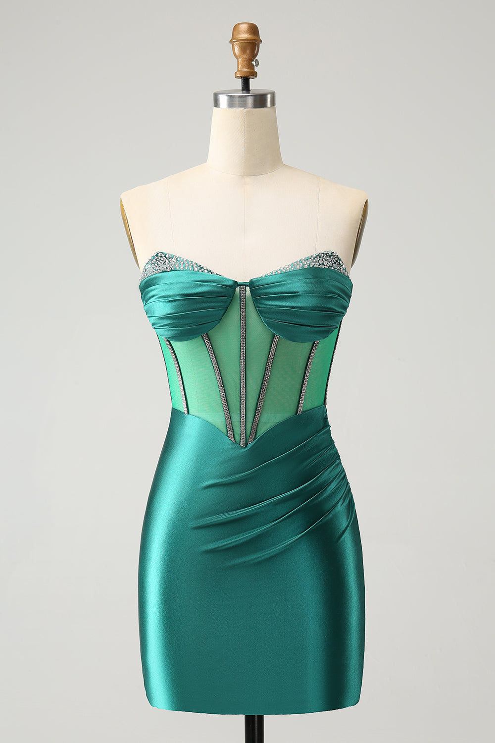 Stylish Dark Green Bodycon Sweetheart Pleated Corset Short