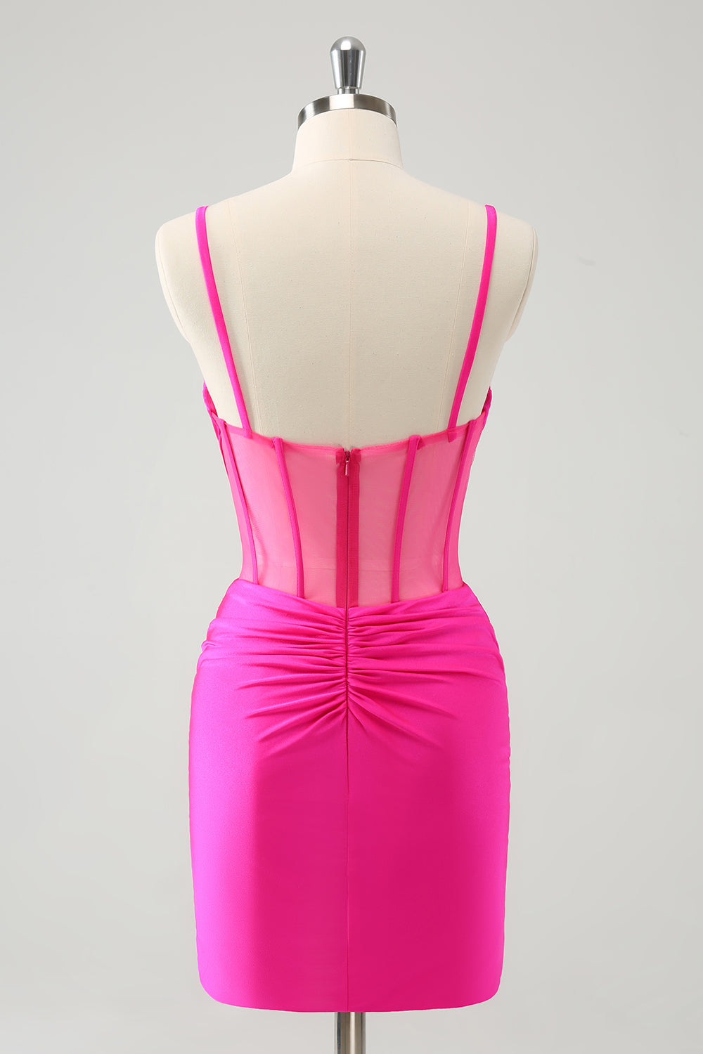 Schickes, fuchsiafarbenes, figurbetontes, plissiertes Korsett-Kurz-Homecoming-Kleid mit Perlen